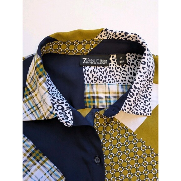 7th Ave Design Studio Plaid Patchwork Satin Shirt Dress Sz M Chic Kitchie Career - Picture 6 of 10